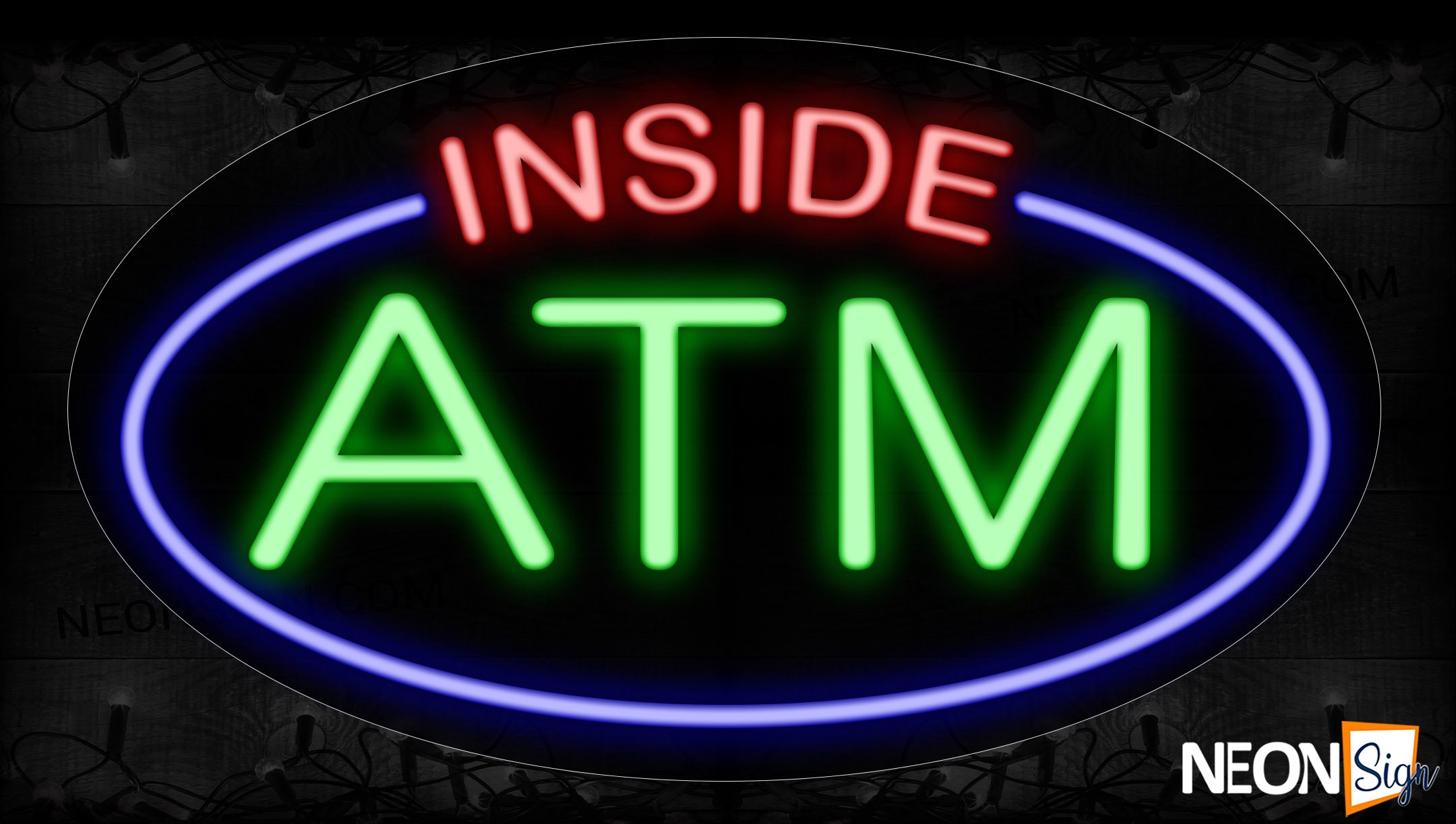 Image of 14417 Inside Atm With Circle Border Neon Signs_17x30 Contoured Black Backing