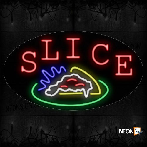 Image of 14476 Slice With Pizza Logo Neon Sign_17x30 Contoured Black Backing