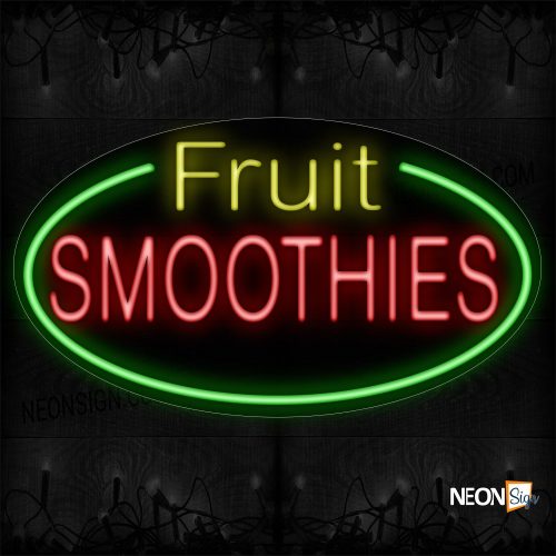 Image of 14477 Fruit Smoothies With Green Oval Border Neon Sign_17x30 Contoured Black Backing
