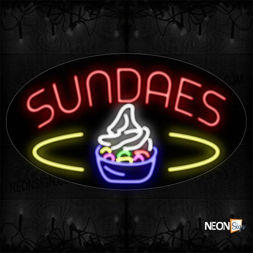 Image of 14479 Sundaes In Red With Logo And Yellow Arc Neon Sign_17x30 Contoured Black Backing