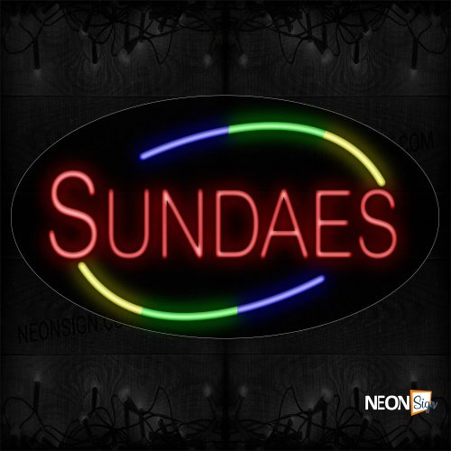 Image of 14480 Sundaes With Colorful Arc Border Neon Sign_17x30 Contoured Black Backing