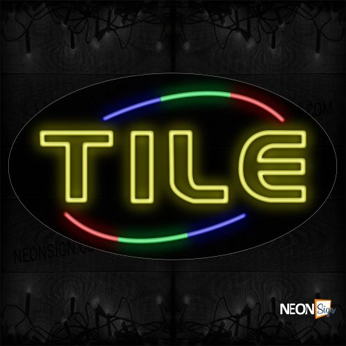 Image of 14485 Double Stroke Tile With Colorful Arc Border Neon Sign_17x30 Contoured Black Backing