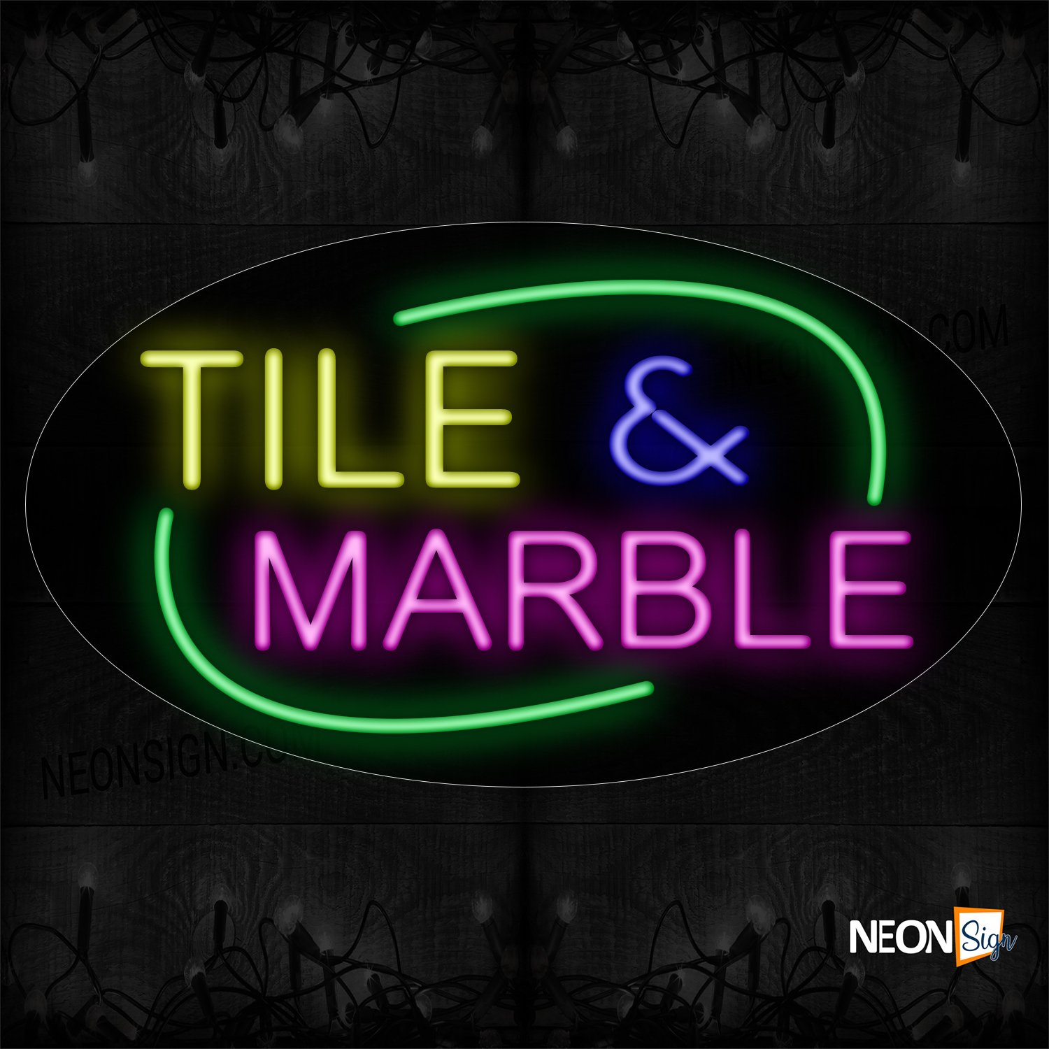 Image of 14486 Tile & Marble With Circle Border Neon Sign_17x30 Contoured Black Backing