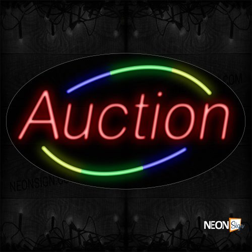 Image of 14493 Auction With Arc Border Neon Sign_17x30 Contoured Black Backing
