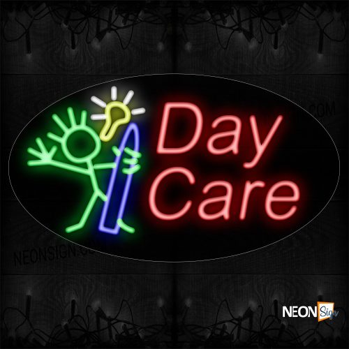 Image of 14510 Daycare With Logo Neon Sign_17x30 Contoured Black Backing