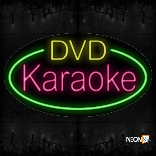 Image of 14516 Dvd Karaoke With Green Oval Border Neon Sign_17x30 Countoured Black Backing