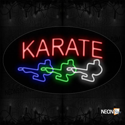 Image of 14534 Karate In Red With Logo Neon Sign_17x30 Contoured Black Backing
