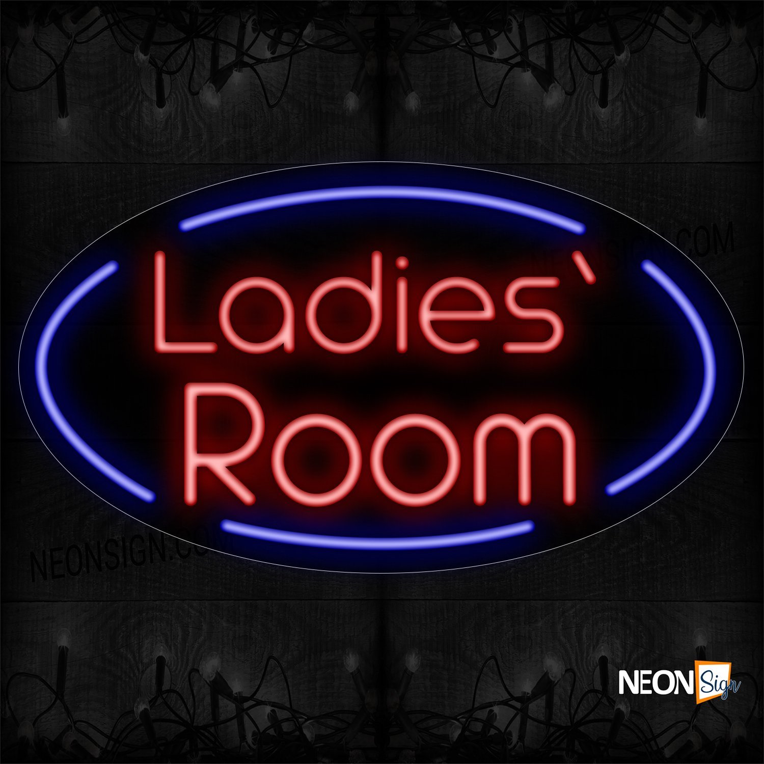 Image of 14535 Ladies' Room With Border Neon Sign_17x30 Contoured Black Backing