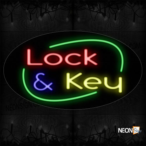 Image of 14539 Lock & Key With Arc Border Neon Sign_17x30 Contoured Black Backing