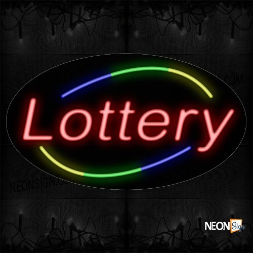 Image of 14540 Lottery With Arc Border Neon Sign_17x30 Contoured Black Backing