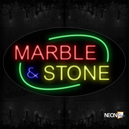 Image of 14542 Marble & Stone With Green Arc Border Neon Sign_17x30 Contoured Black Backing