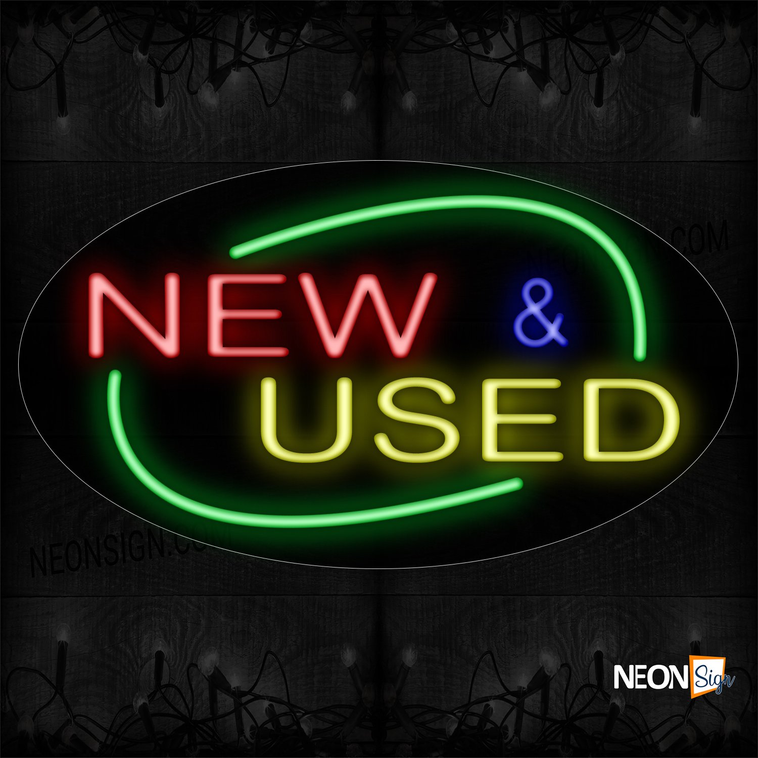 Image of 14549 New & Used With Circle Border Neon Sign_17x30 Contoured Black Backing