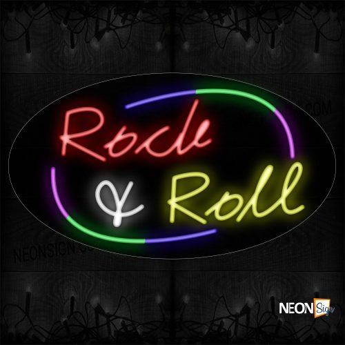 Image of 14558 Colorful Rock & Roll With Arc Border Neon Sign_17x30 Countoured Black Backing
