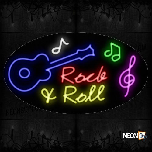 Image of 14559 Rock & Roll With Guitar Logo Neon Sign_17x30 Countoured Black Backing