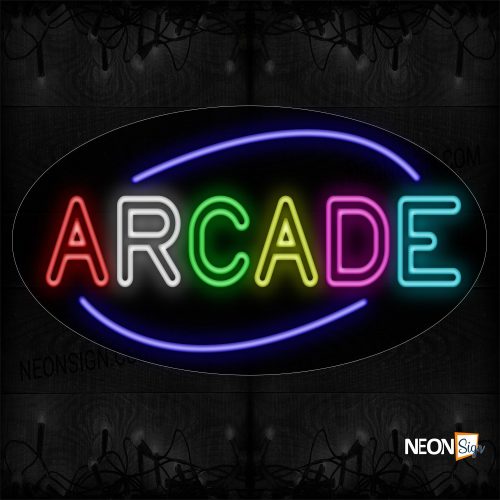 Image of 14570 Colorful Arcade With Arc Border Neon Sign_17x30 Contoured Black Backing