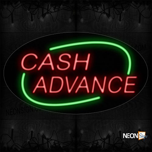 Image of 14576 Cash Advance With Green Arc Border Neon Sign_17x30 Contoured Black Backing