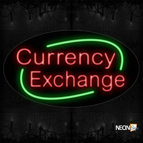 Image of 14583 Currency Exchange With Circle Border Neon Sign_17x30 Contoured Black Backing