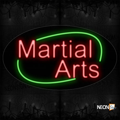 Image of 14596 Martial Arts With Green Arc Border Neon Sign_17x30 Contoured Black Backing
