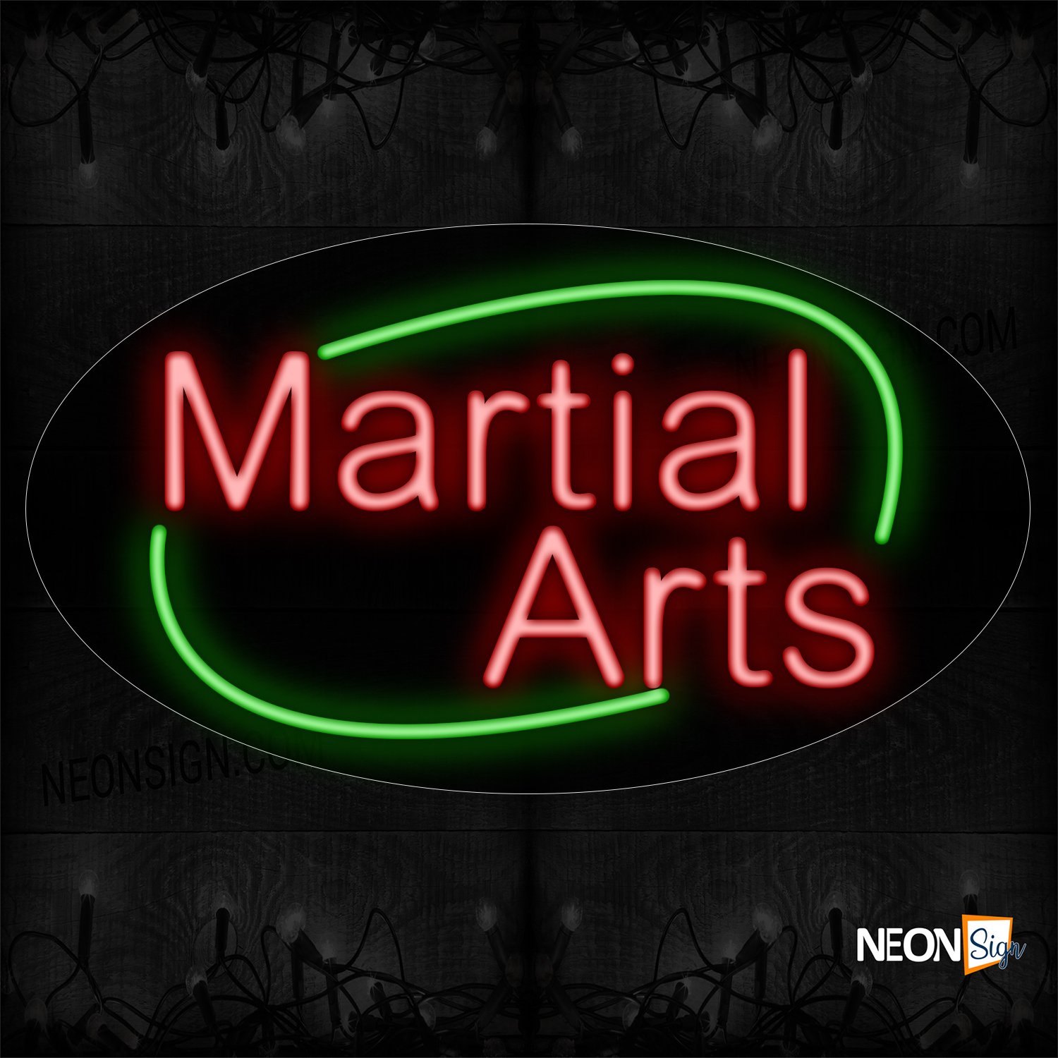 Image of 14596 Martial Arts With Green Arc Border Neon Sign_17x30 Contoured Black Backing