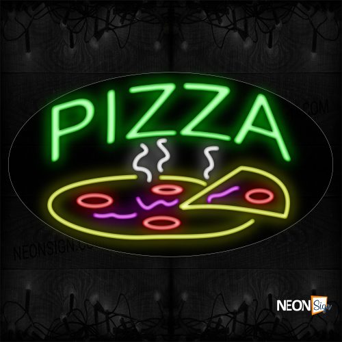Image of 14601 Pizza With Logo Neon Sign_17x30 Contoured Black Backing