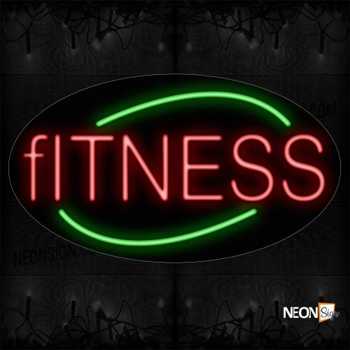 Image of 14625 Fitness In Red With Green Arc Border Neon Sign_17x30 Contoured Black Backing