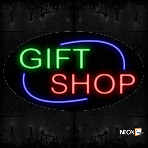 Image of 14627 Gift Shop With Arc Border Neon Sign_17x30 Contoured Black Backing