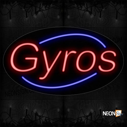 Image of 14629 Gyros In Red With Blue Arc Border Neon Sign_17x30 Contoured Black Backing