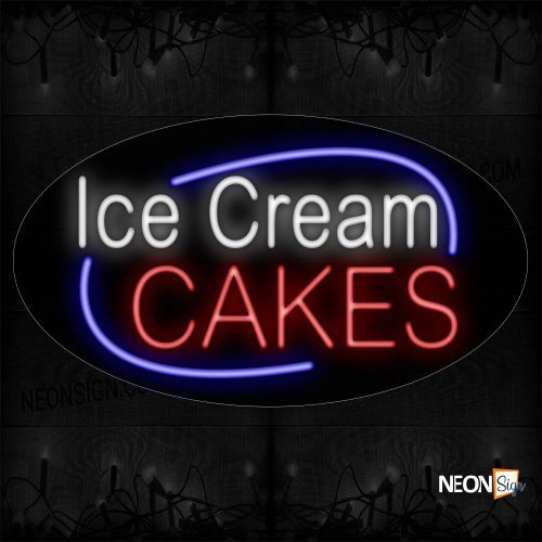 Image of 14631 Ice Cream Cakes With Blue Arc Border Neon Sign_17x30 Contoured Black Backing
