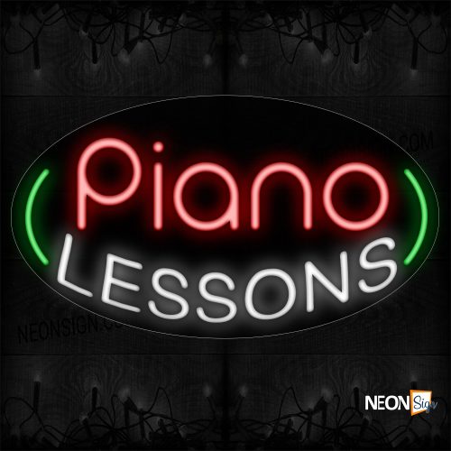 Image of 14640 Piano Lessons With Curve Border Neon Sign_17x30 Countoured Black Backing