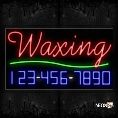 Image of 15015 Waxing And Phone Number With Green Line Neon Signs_20x37 Black Backing