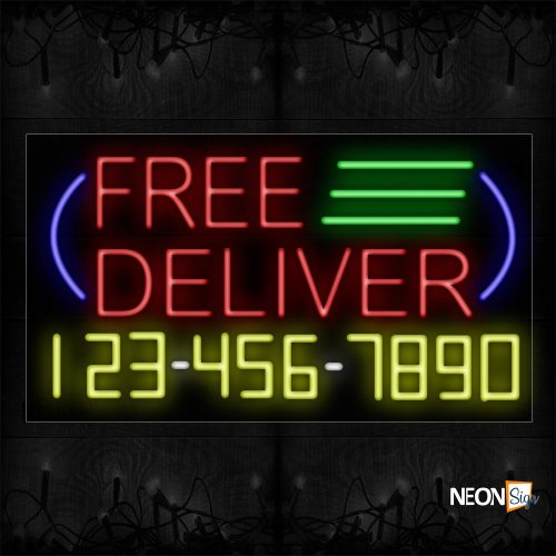 Image of 15026 Free Delivery And Phone Number With Blue Arc Neon Signs_20x37 Black Backing