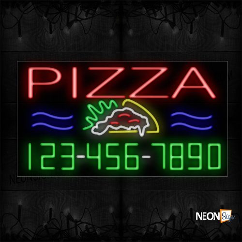 Image of 15032 Pizza And Phone Number With Logo Neon Sign_20x37 Black Backing