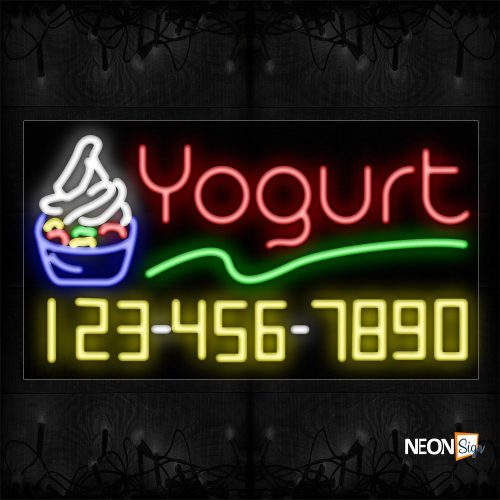 Image of 15036 Yogurt And Phone Number With Green Line And Cupcake Neon Sign_20x37 Black Backing