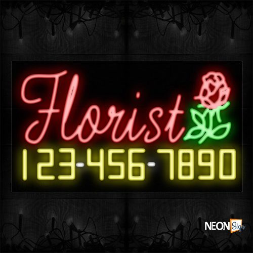 Image of 15065 Florist With Flower Logo & Contact No Neon Sign_20x37 Black Backing