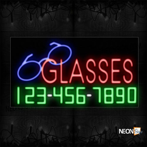 Image of 15068 Glasses And Phone Number With Logo Neon Sign_20x37 Black Backing