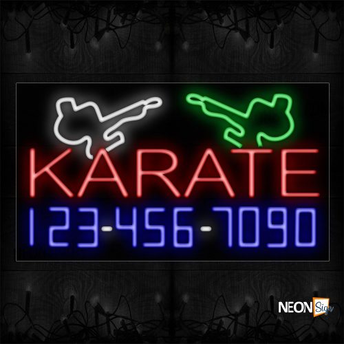 Image of 15075 Karate And Phone Number With Logo Neon Sign_20x37 Black Backing
