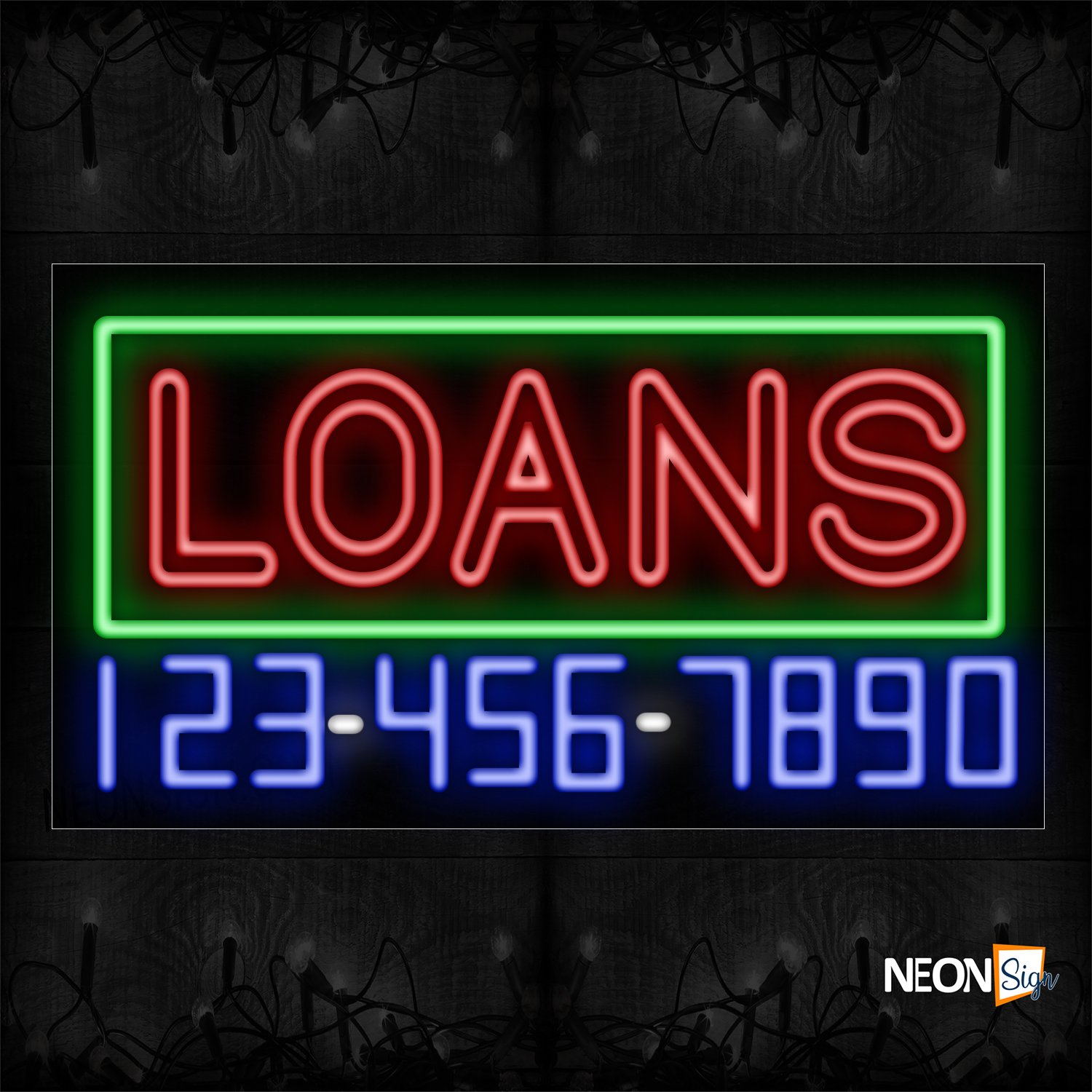Image of 15077 Double Stroke Loans And Phone Number With Green Border_20x37 Black Backing