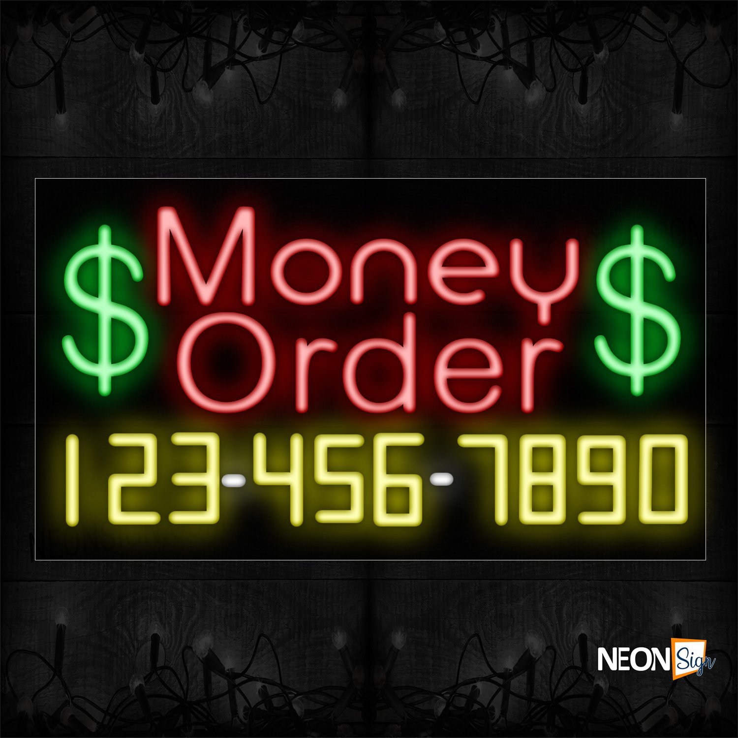 Image of 15081 $ Money Order $ And Phone Number Neon Sign_20x37 Black Backing