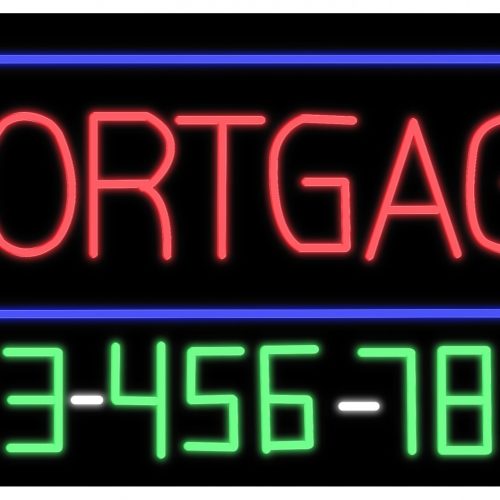 Image of 15082 mortgage with telephone number blue border led bulb sign
