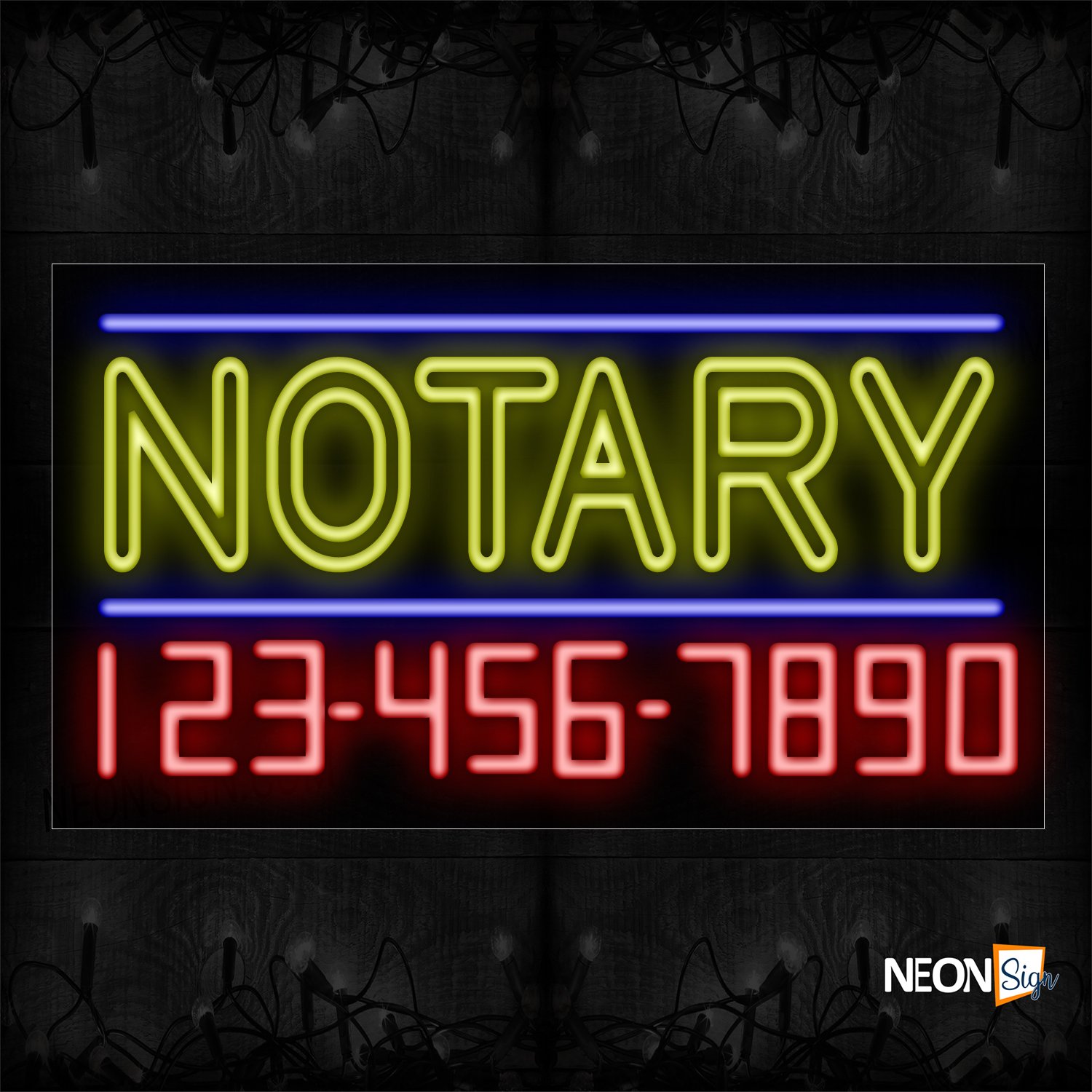 Image of 15085 Notary With Horizontal Line & Contact No Neon Sign_20x37 Black Backing