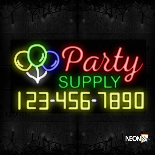 Image of 15090 Party Supply And Phone Number With Logo Neon Sign_20x37 Black Backing