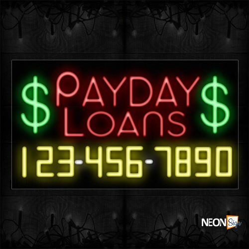 Image of 15093 Payday Loans And Phone Number Neon Sign_20x37 Black Backing