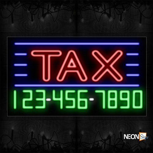 Image of 15109 Double Stroke Tax And Phone Number With Blue Lines Neon Sign_20x37 Black Backing