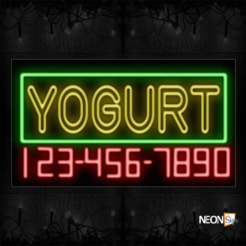 Image of 15119 Double Stroke Yogurt And Phone Number With Green Border_20x37 Black Backing