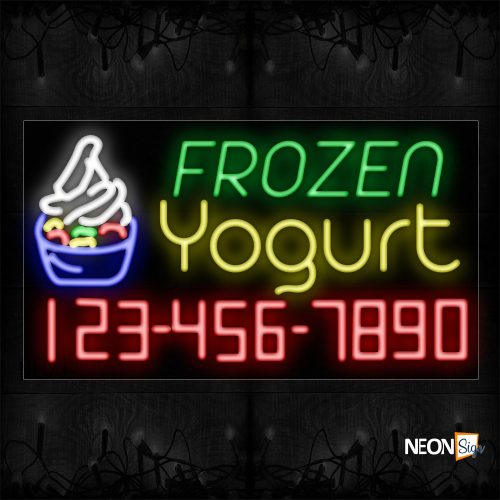 Image of 15120 Frozen Yogurt And Phone Number With Logo Neon Sign_20x37 Black Backing