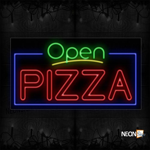 Image of 15436 Open Pizza With Border Neon Sign_20x37 Black Backing