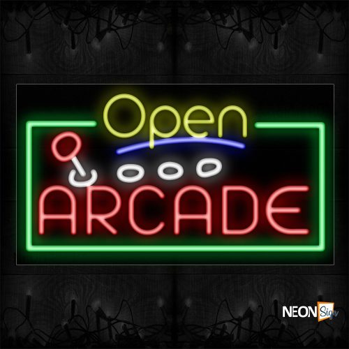 Image of 15449 Open Arcade With Border Neon Sign_20x37 Black Backing