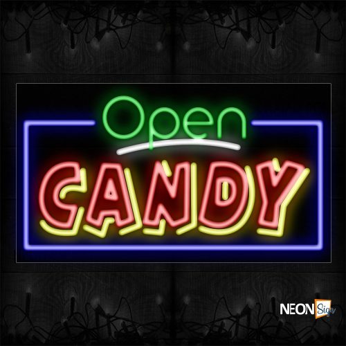 Image of 15476 Open Candy (Double Stroke) With Blue Border Neon Sign_20x37 Black Backing