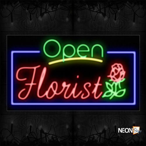Image of 15500 Open Florist With Border Neon Sign_20x37 Black Backing