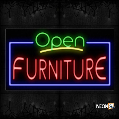 Image of 15504 Open Furniture with blue border Neon Signs_20x37 Black Backing